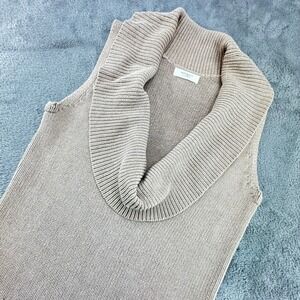 Old Navy Cowl Neck Sweater Vest Womens XL Tan Excellent 100% Cotton‎ Chunky Knit